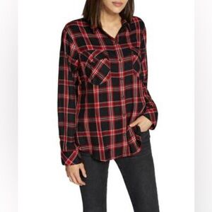 SANCTUARY Boyfriend for Life Black Red Plaid Top Shirt